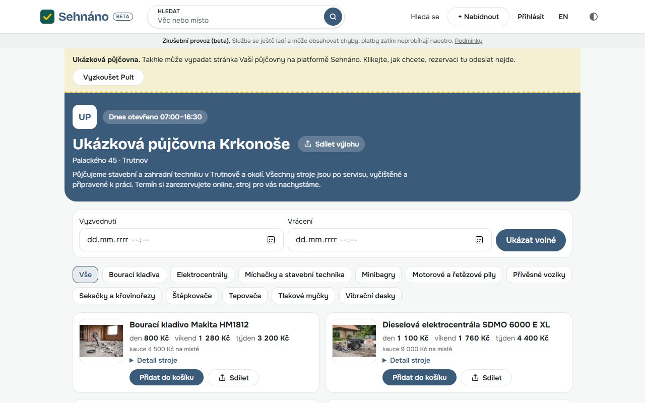 Sehnáno – výloha půjčovny