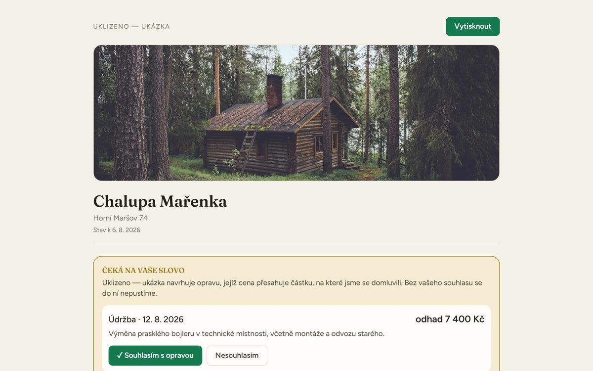 Uklizeno – portál majitele s přehledem výnosů
